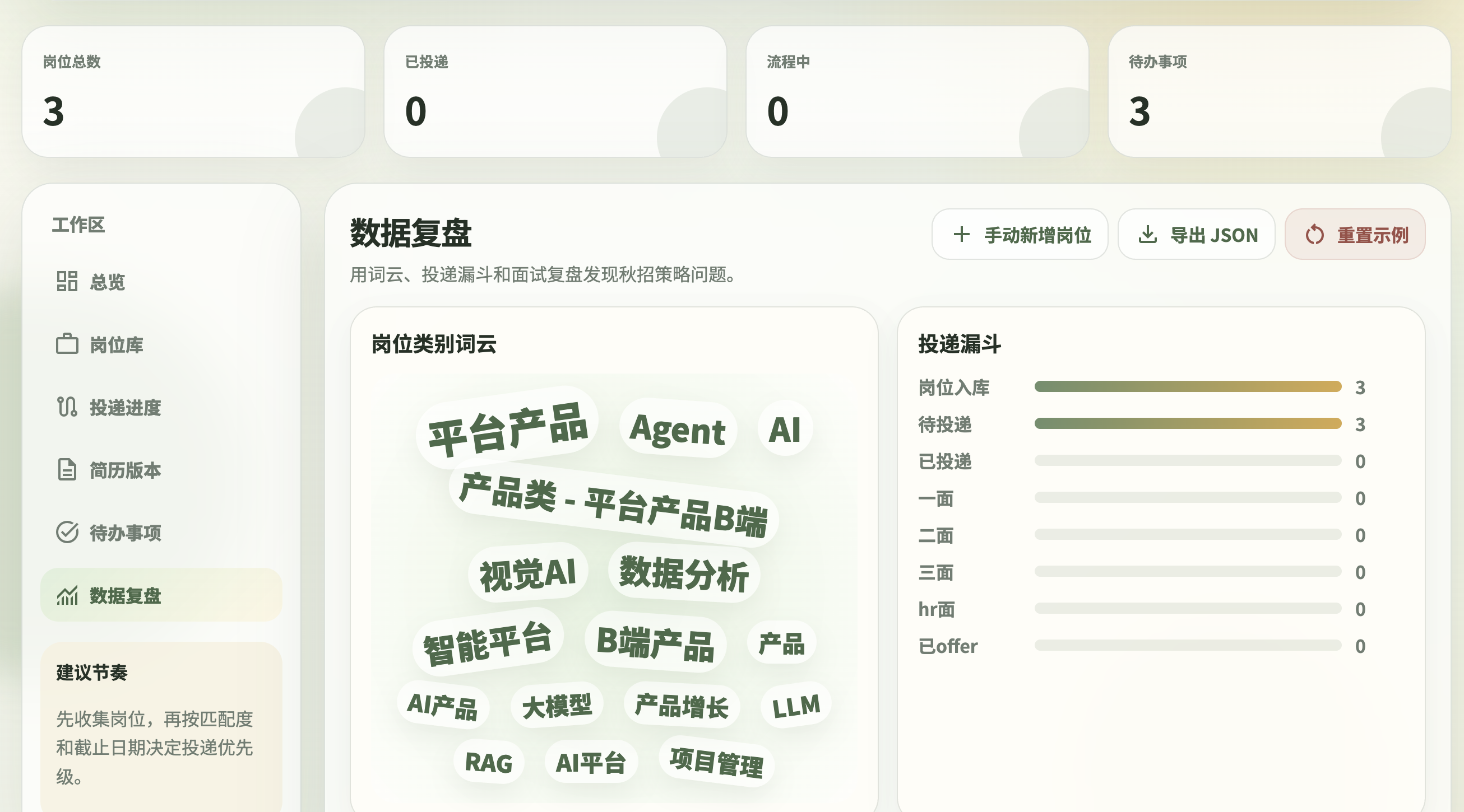 秋招进度管理网站的数据复盘界面